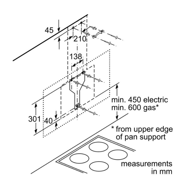 Kích thước máy hút mùi Bosch DWK67HM60B Kích thước máy hút mùi Bosch DWK67HM60B