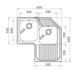 kích thước của Chậu rửa bát Bosch CELESTE LH