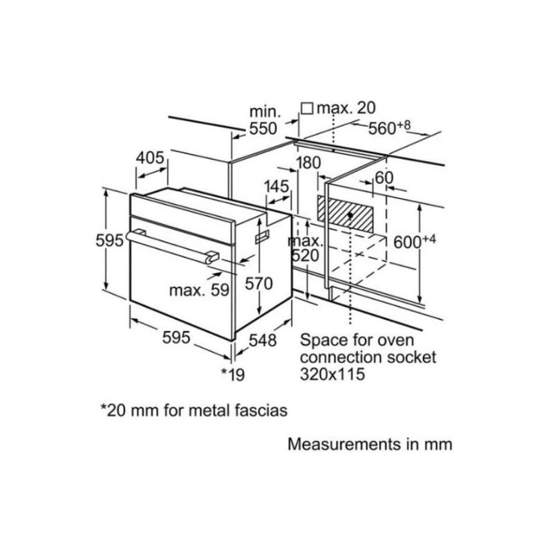 Kích thước của Lò nướng Bosch HBN531E0 Kích thước của Lò nướng Bosch HBN531E0