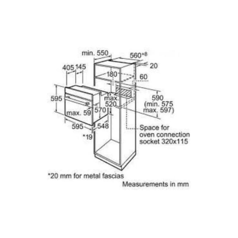 Kích thước của Lò nướng Bosch HBN531E4B Kích thước của Lò nướng Bosch HBN531E4B
