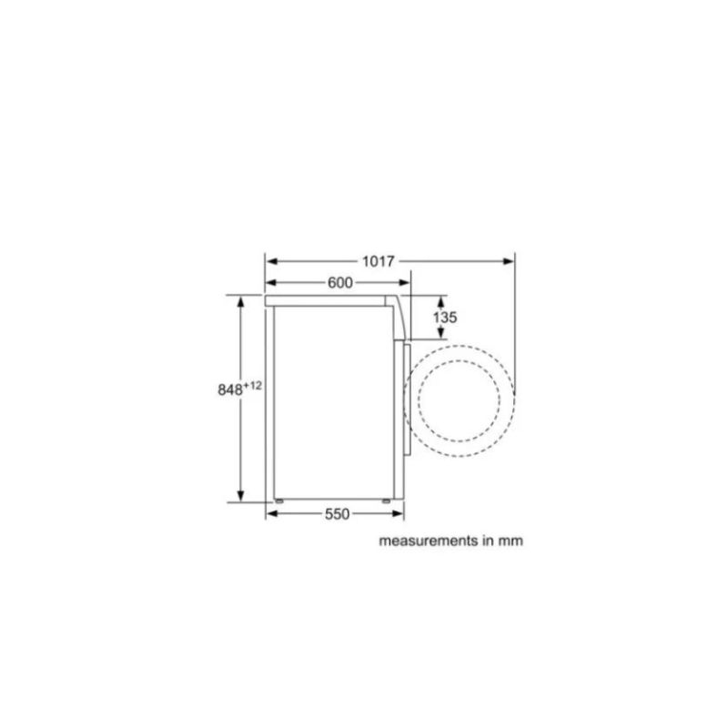 Kích thước của Máy giặt quần áo Bosch WAN28108GB Kích thước của Máy giặt quần áo Bosch WAN28108GB