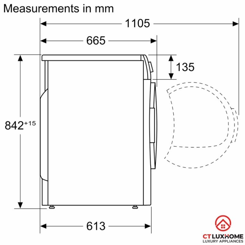 Kích thước máy sấy quần áo Bosch WTX87MH0SG Kích thước máy sấy quần áo Bosch WTX87MH0SG