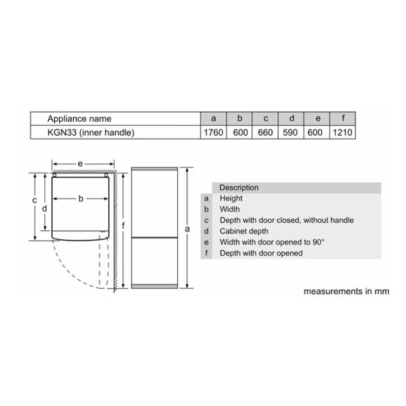Kích thước tủ lạnh Bosch KGN33NL30O Kích thước tủ lạnh Bosch KGN33NL30O