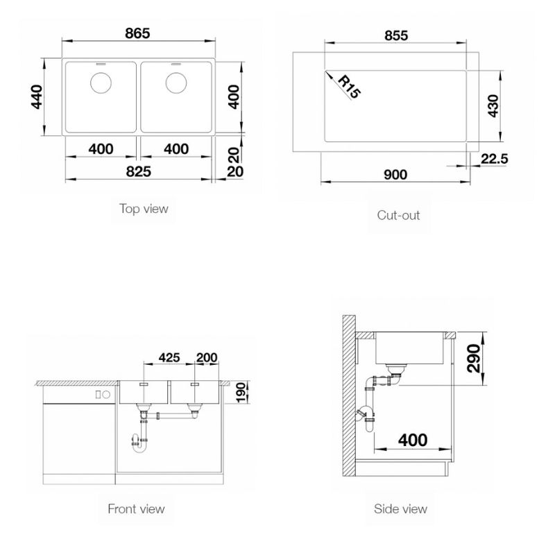 Kích thước chậu rửa bát Blanco ANDANO 400 IF Kích thước chậu rửa bát Blanco ANDANO 400 IF