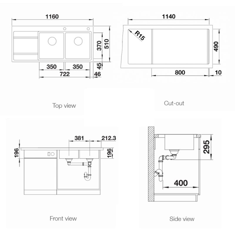 Kích thước Chậu rửa bát Blanco DIVON II 8S-IF Kích thước Chậu rửa bát Blanco DIVON II 8S-IF