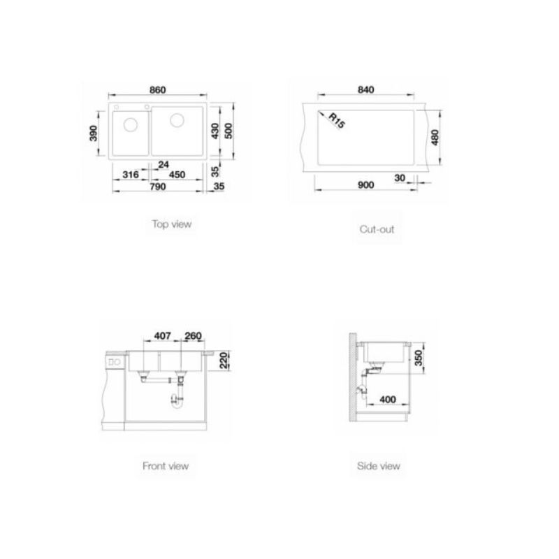 Kích thước chậu rửa bát Blanco PLEON 9 Rock Kích thước chậu rửa bát Blanco PLEON 9 Rock
