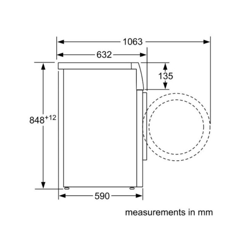 Kích thước máy giặt Bosch WAV28L40SG Kích thước máy giặt Bosch WAV28L40SG