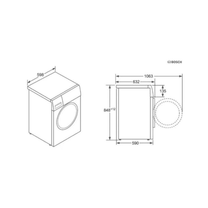 Kích thước của Máy giặt Bosch WAW32640EU I-DOS Kích thước của Máy giặt Bosch WAW32640EU I-DOS