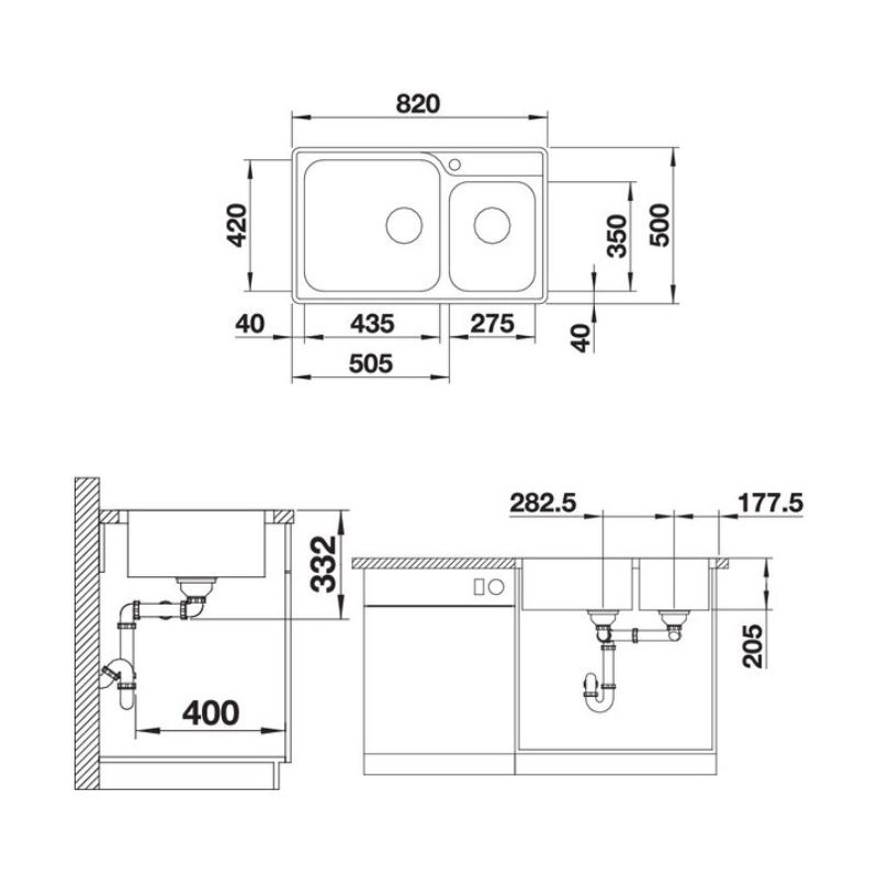 Kích thước Chậu rửa bát Blanco DINAS 8 237379 Kích thước Chậu rửa bát Blanco DINAS 8 237379