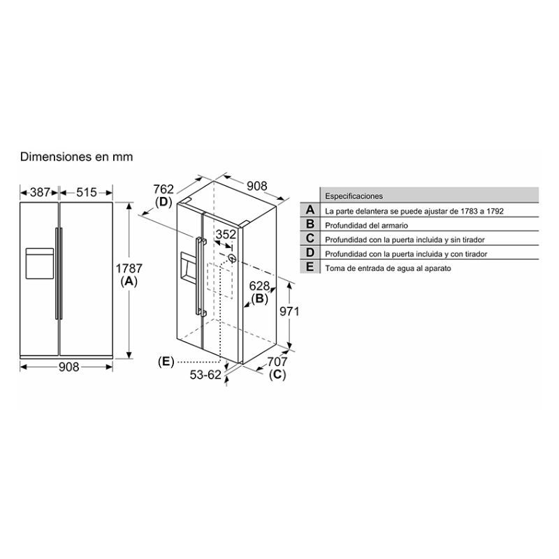 Kích thước tủ lạnh Side By Side Bosch KAD93AIEP Kích thước tủ lạnh Side By Side Bosch KAD93AIEP