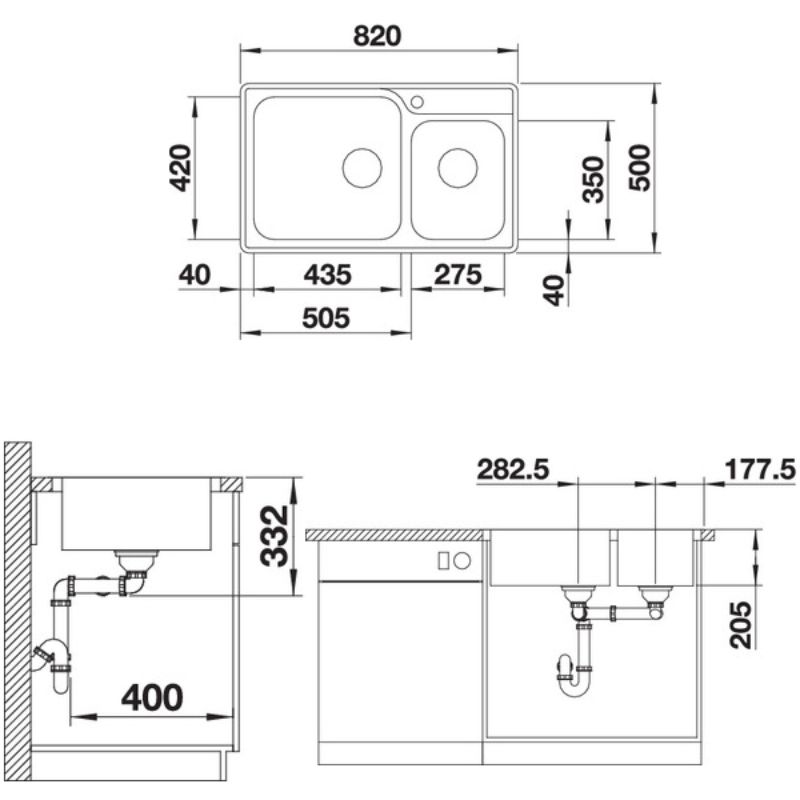 Kích thước lắp đặt chậu rửa bát Blanco LEMIS XL 8 IF Kích thước lắp đặt chậu rửa bát Blanco LEMIS XL 8 IF