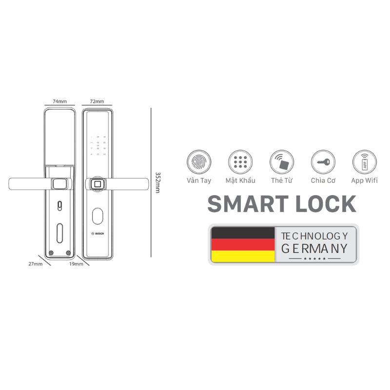 Kích thước khóa điện tử Bosch ID30B EU - APP Kích thước khóa điện tử Bosch ID30B EU - APP