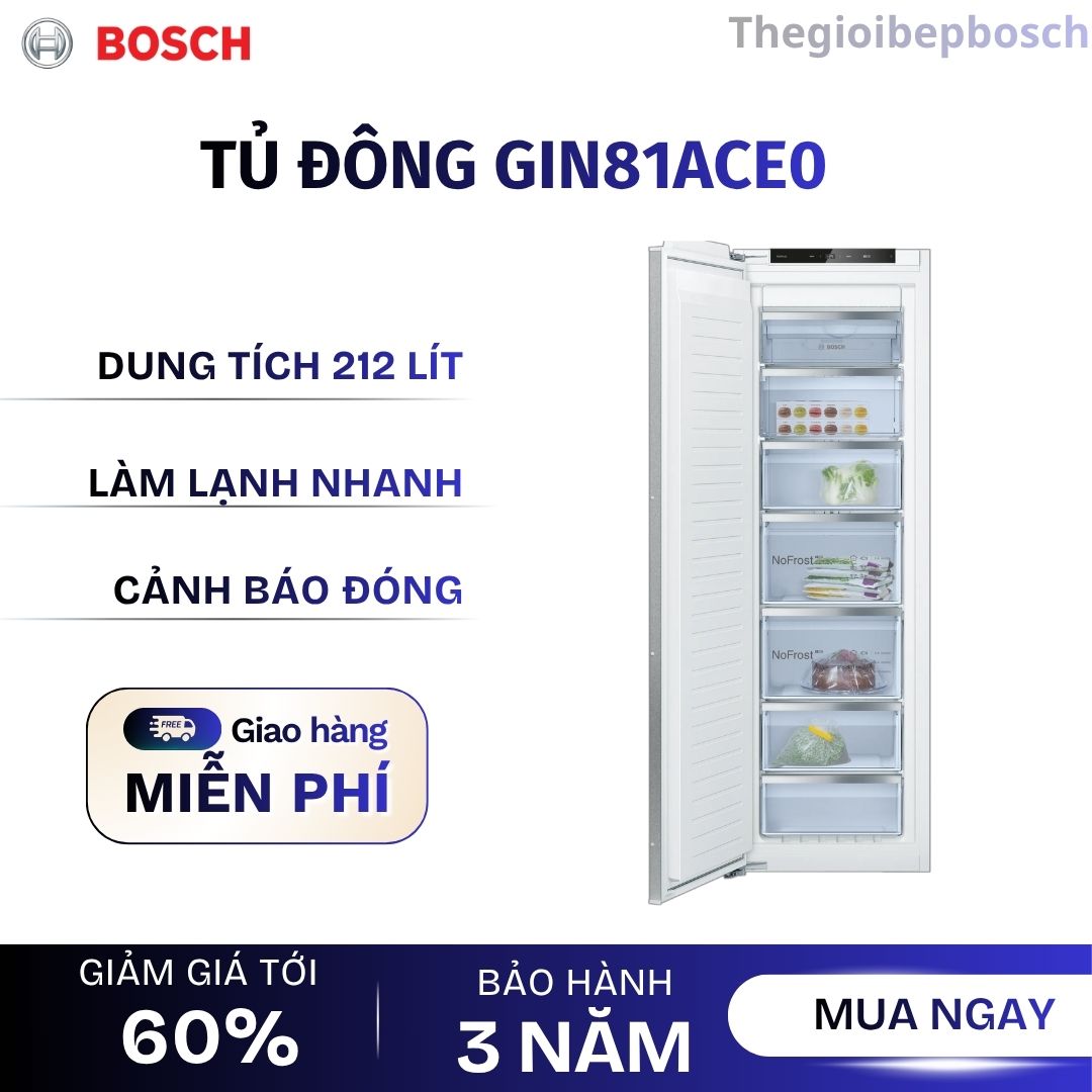 Tủ đông âm tủ 212 lít Bosch GIN81ACE0 Serise 6 Tủ đông âm tủ 212 lít Bosch GIN81ACE0 Serise 6