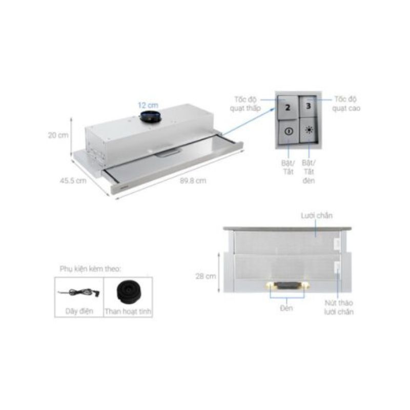 Máy hút khử mùi âm tủ dạng kéo Hafele HH TI90D 539.81.085 7 Cấu tạo máy hút khử mùi âm tủ dạng kéo Hafele HH TI90D 539.81.085