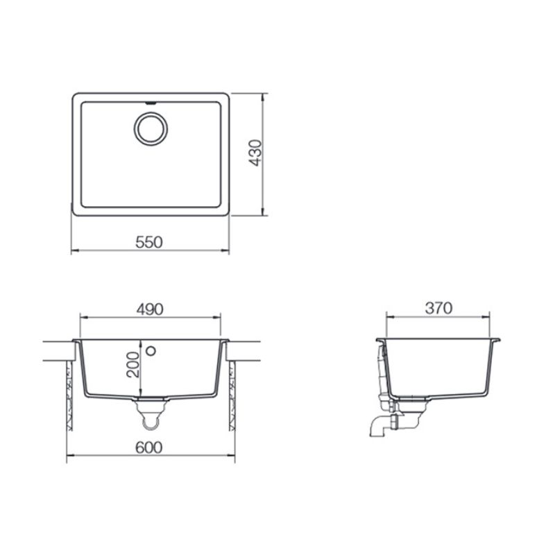 Chậu rửa bát đá Hafele Galba HS-GS5543 570.35.330 4 kích thước của chậu rửa bát đá Hafele Galba HS-GS5543 570.35.330