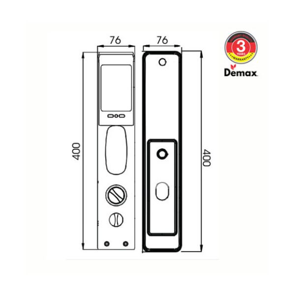 Khóa cửa điện tử Demax SL866 BN 4 Kích thước của Khóa cửa điện tử Demax SL866 BN