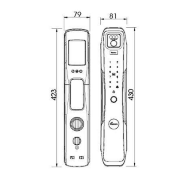 Khóa cửa thông minh nhận diện khuôn mặt FACE ID-3D Demax SL918 DG 4 Kích thước của Khóa cửa thông minh nhận diện khuôn mặt FACE ID-3D Demax SL918 DG