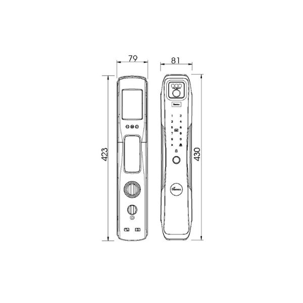 Khóa cửa thông minh nhận diện khuôn mặt FACE ID-3D Demax SL918 PB 4 Kích thước của Khóa cửa thông minh nhận diện khuôn mặt FACE ID-3D Demax SL918 PB
