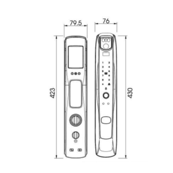Khóa cửa thông minh nhận diện khuôn mặt FACE ID-3D Demax SL920 PB 4 Kích thước của Khóa cửa thông minh nhận diện khuôn mặt FACE ID-3D Demax SL920 PB
