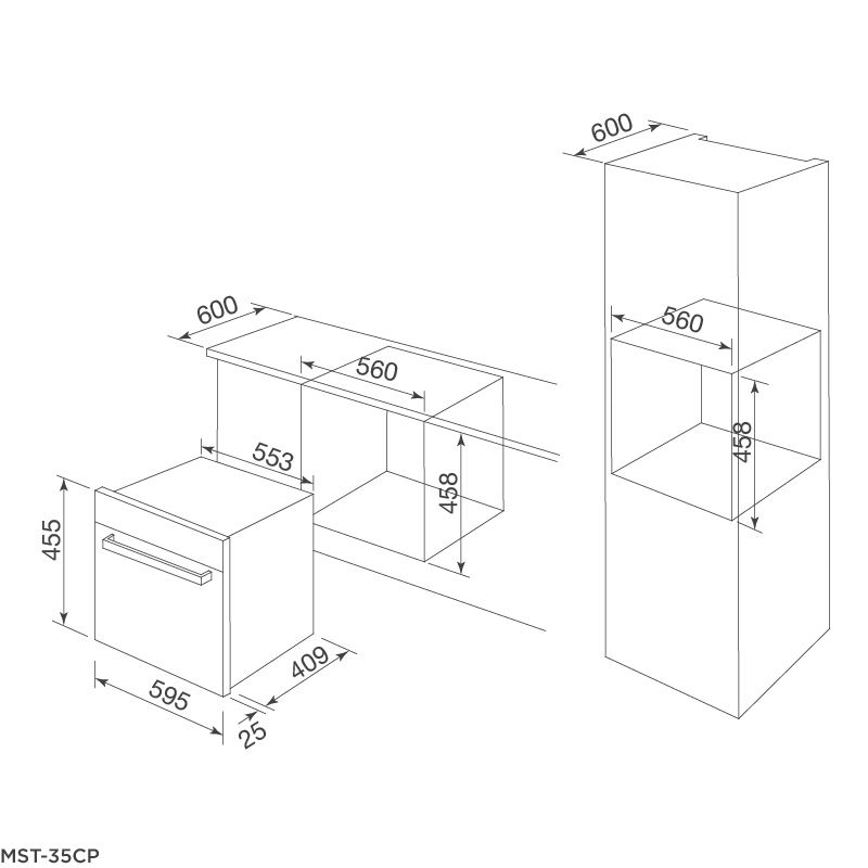 Lò hấp Malloca MST-35CP 4 Kích thước lò hấp Malloca MST-35CP