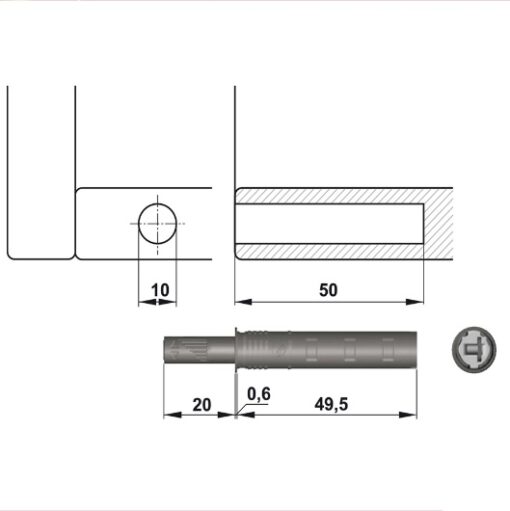 Nêm nhấn vừa đầu cao su Hafele 356.12.513 4 Nêm nhấn vừa đầu cao su Hafele 356.12.513