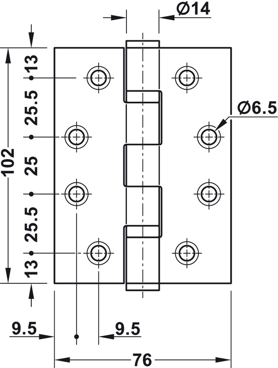 Bản lề lá 2 vòng bi 120Kg Hafele 926.98.049 4 Kích thước của Bản lề lá 2 vòng bi 120Kg Hafele 926.98.049