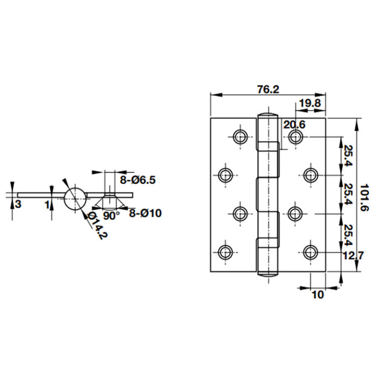 Bản lề lá 2 vòng bi 70Kg Hafele 926.20.063 4 Kích thước của Bản lề lá 2 vòng bi 70Kg Hafele 926.20.063