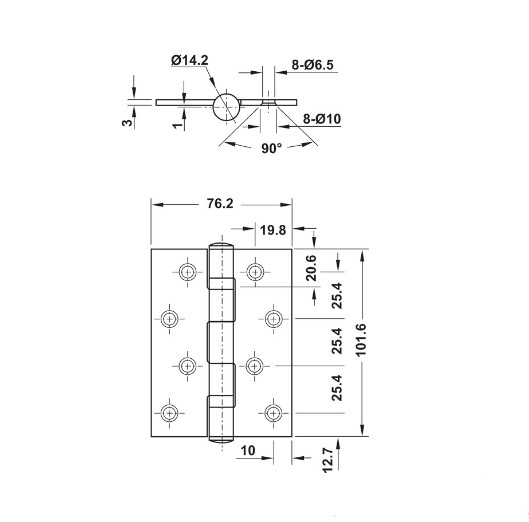 Bản lề lá 2 vòng bi 70Kg Hafele 926.20.110 4 Kích thước của Bản lề lá 2 vòng bi 70Kg Hafele 926.20.110