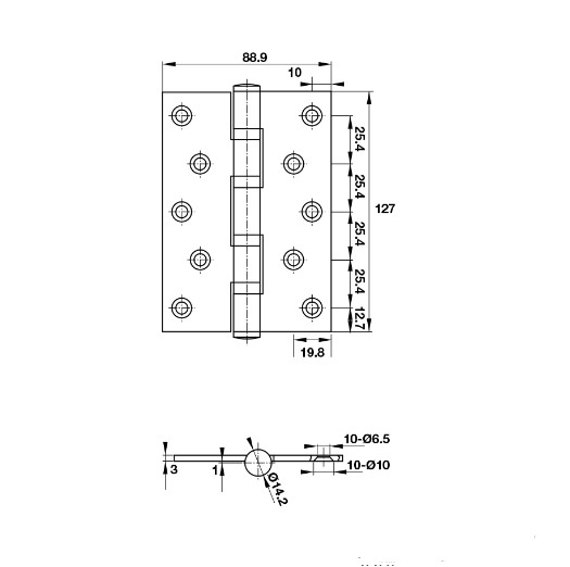 Bản lề lá 2 vòng bi 80Kg Hafele 926.41.288 4 Kích thước của Bản lề lá 2 vòng bi 80Kg Hafele 926.41.288