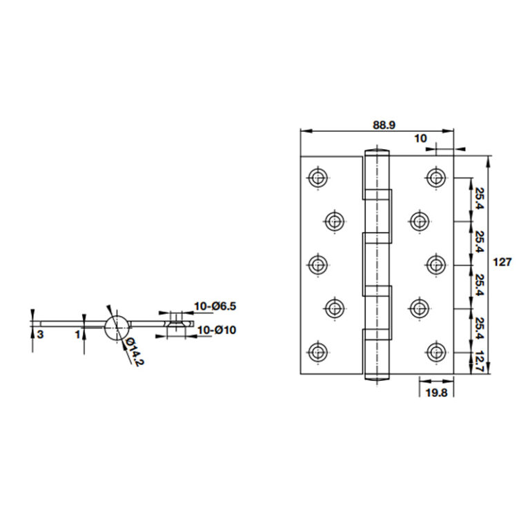 Bản lề lá 4 vòng bi 80Kg Hafele 926.20.053 4 Kích thước của Bản lề lá 4 vòng bi 80Kg Hafele 926.20.053