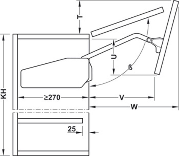 Bộ tay nâng Free Fold Short Hafele 493.05.730 4 Kích thước của Bộ tay nâng Free Fold Short Hafele 493.05.730