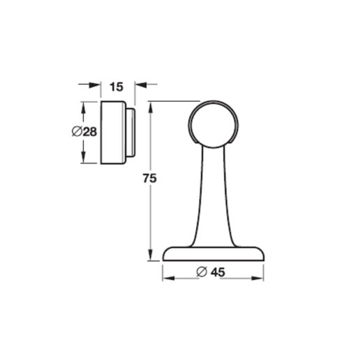 Chặn cửa nam châm đồng bóng PVD Hafele 938.62.038 5 Kích thước của Chặn cửa nam châm đồng bóng PVD Hafele 938.62.038