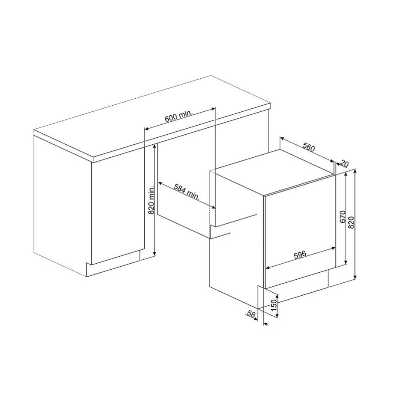 Máy giặt kết hợp sấy âm tủ Smeg WDI14C7-2 536.94.160 4 Kích thước máy giặt kết hợp sấy âm tủ Smeg WDI14C7-2 536.94.160