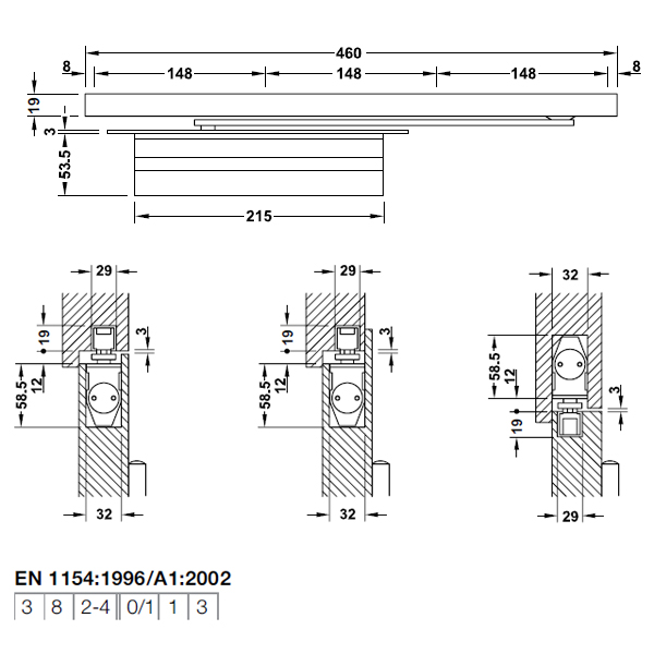 Tay đẩy hơi cùi chỏ lắp âm 60Kg Hafele 931.84.049 4 Tay đẩy hơi cùi chỏ lắp âm 60Kg Hafele 931.84.049