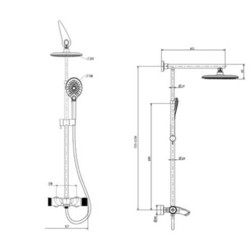 Sen cây tắm nóng lạnh Paul Schmitt PA501R 5 Kích thước sen cây tắm nóng lạnh Paul Schmitt PA501R