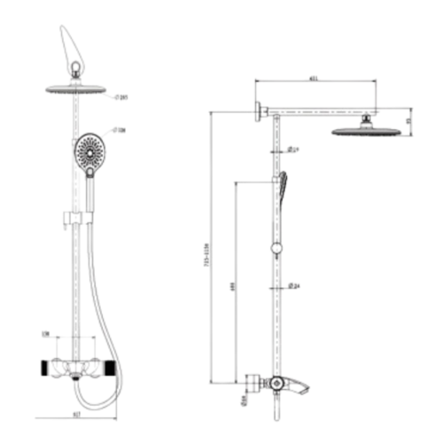 Sen cây tắm nóng lạnh Paul Schmitt PA512R 5 Kích thước sen cây tắm nóng lạnh Paul Schmitt PA512R
