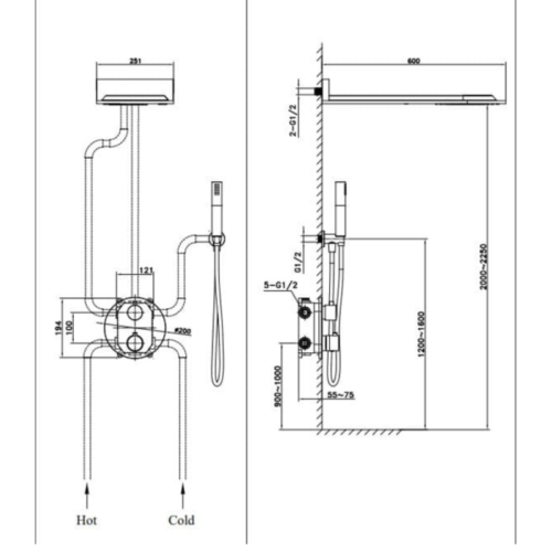 Sen tắm âm tường nóng lạnh Paul Schmitt PA603W 5 Kích thước sen tắm âm tường nóng lạnh Paul Schmitt PA603W