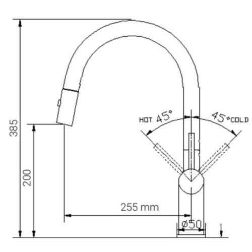 Vòi rửa bát nóng lạnh Paul Schmitt PA322KB có dây rút 5 Kích thước vòi rửa bát nóng lạnh Paul Schmitt PA322KB có dây rút