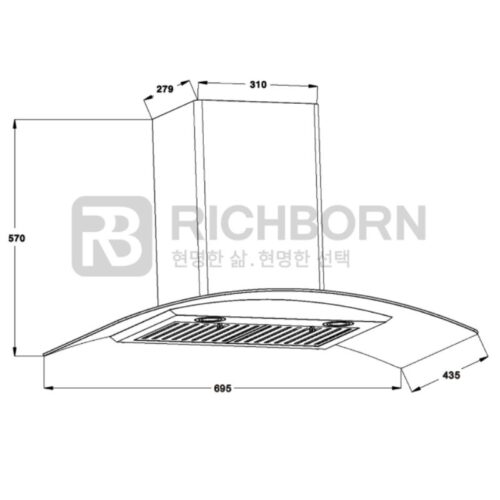 Máy hút mùi áp tường Richborn RHA70GFGS 5 Kích thước máy hút mùi Richborn RHA70GFGS