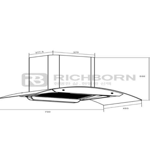 Máy hút mùi áp tường Richborn RHA70GHMB 5 Kích thước máy hút mùi Richborn RHA70GHMB