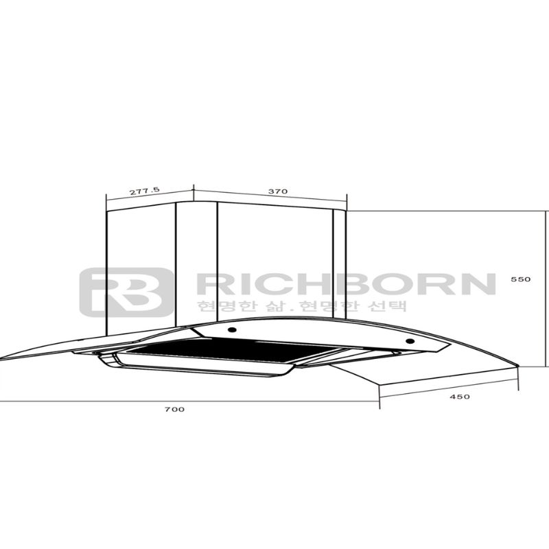 Kích thước máy hút mùi áp tường Richborn RHA70GHMB Kích thước máy hút mùi áp tường Richborn RHA70GHMB