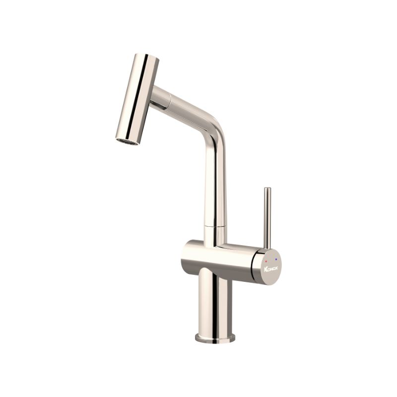 Vòi rửa bát nóng lạnh Konox Volta Nickel có dây rút 3 Vòi rửa bát nóng lạnh Konox Volta Nickel có dây rút