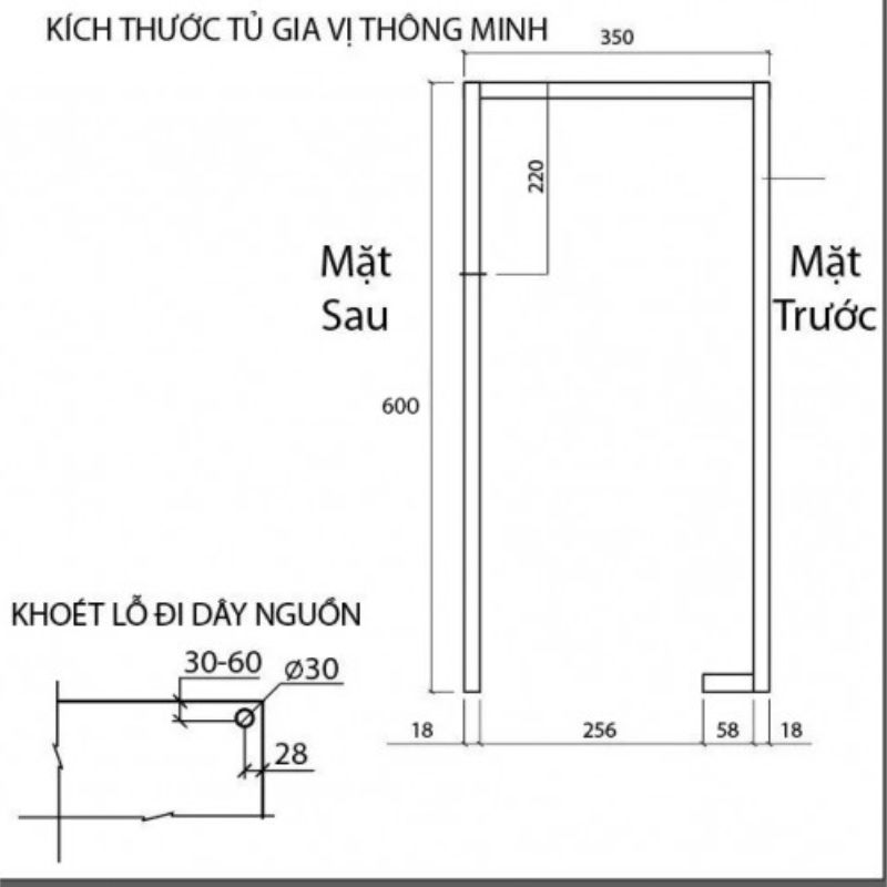 Kích thước giá gia vị điện Eurogold EMS3060 Kích thước giá gia vị điện Eurogold EMS3060