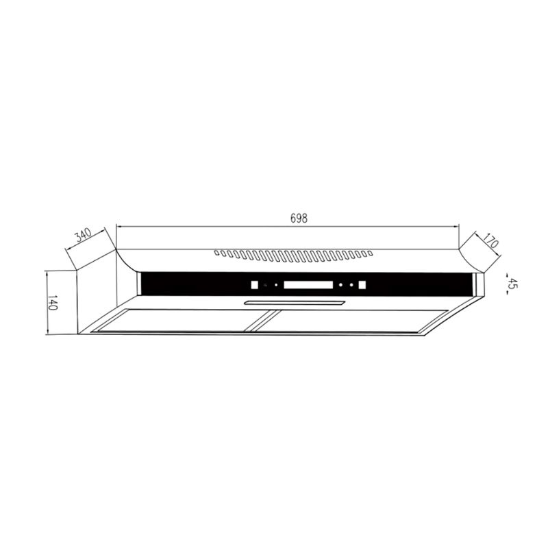Máy hút mùi áp tường Binova BI-23-GT-07 4 Kích thước máy hút mùi áp tường Binova BI-23-GT-07