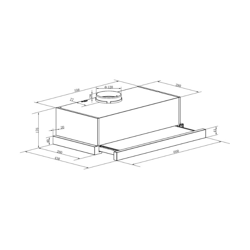 Kích thước máy hút mùi âm tủ Binova BI-26-GT-06