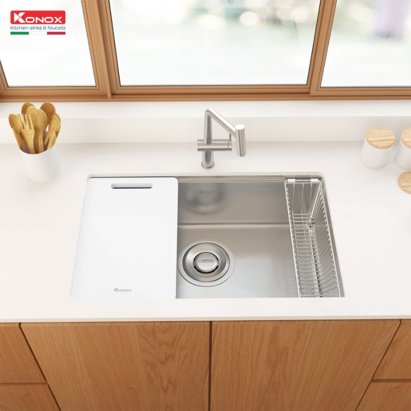 Chậu rửa bát inox 1 hố Konox TARI 7648SR 5 Ảnh thực tế chậu rửa bát inox 1 hố Konox TARI 7648SR