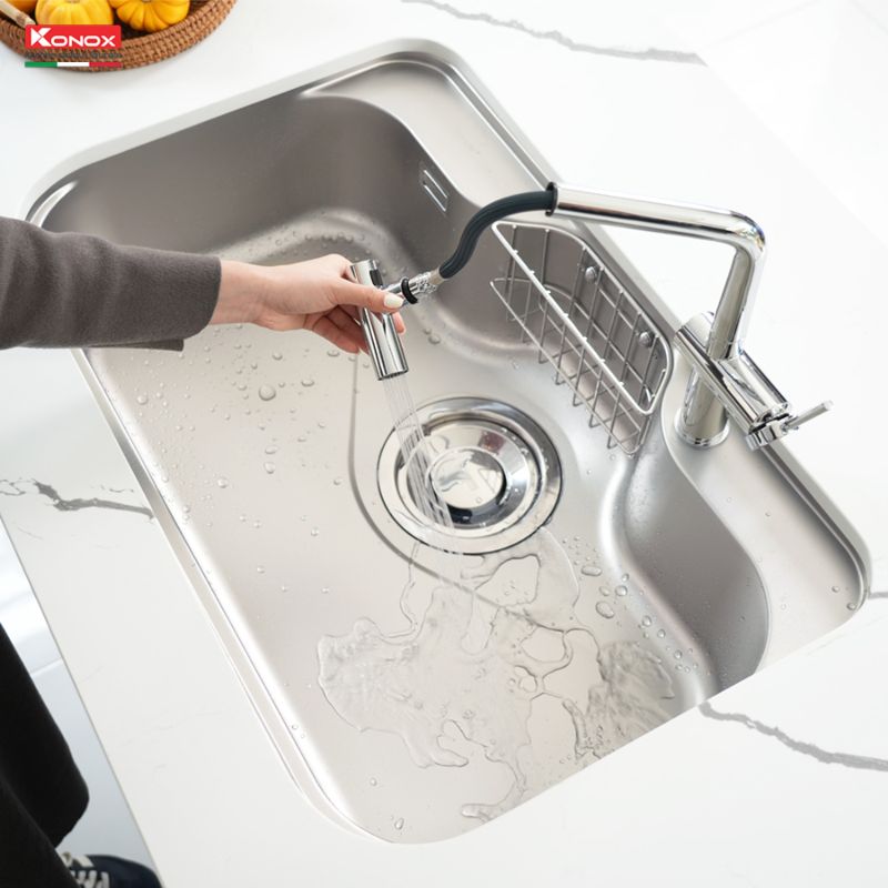 Chậu rửa bát inox 1 hố Konox TARI 7851SR Basic 5 Ảnh thực tế chậu rửa bát inox 1 hố Konox TARI 7851SR Basic