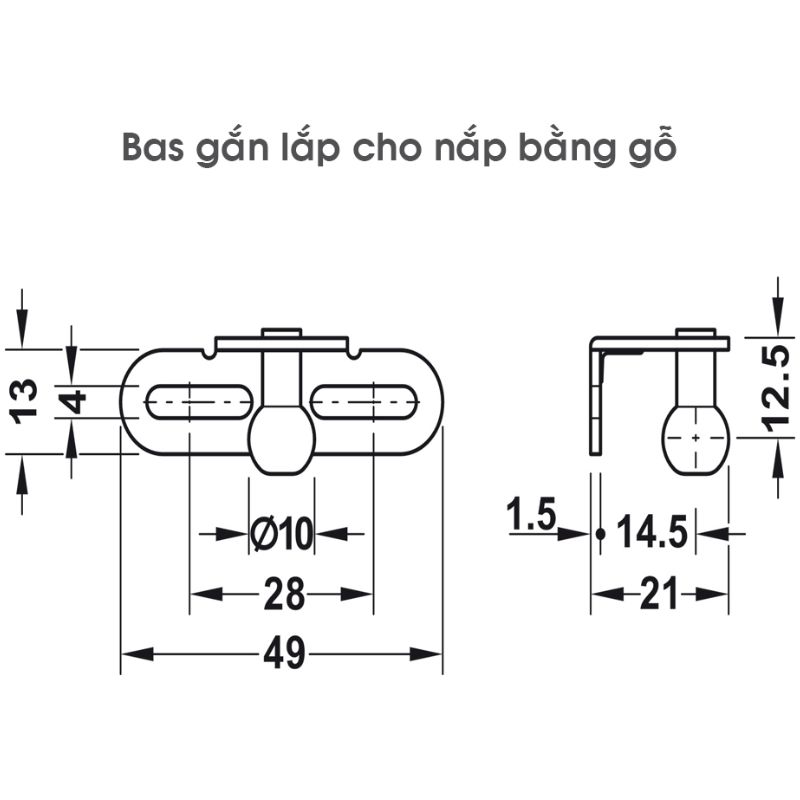 Pittong đẩy cánh tủ 150N Hafele 373.82.910 7 Kích thước bas nắp gỗ pittong đẩy cánh tủ 150N Hafele 373.82.910