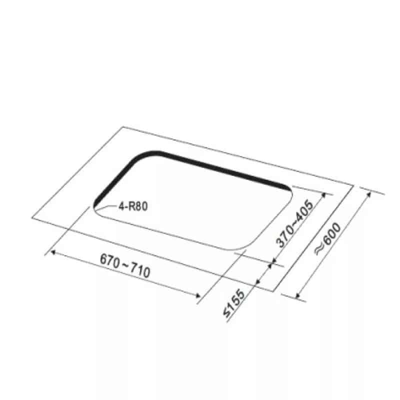 Bếp gas âm Brandt TG2282BBL 4 Kích thước bếp gas âm Brandt TG2282BBL