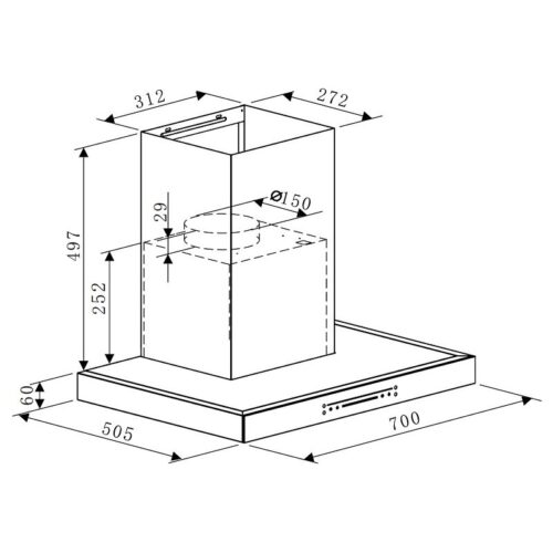 Máy hút mùi áp tường Hafele HC-W705B 533.87.377 7 Kích thước máy hút mùi áp tường Hafele HC-W705B 533.87.377